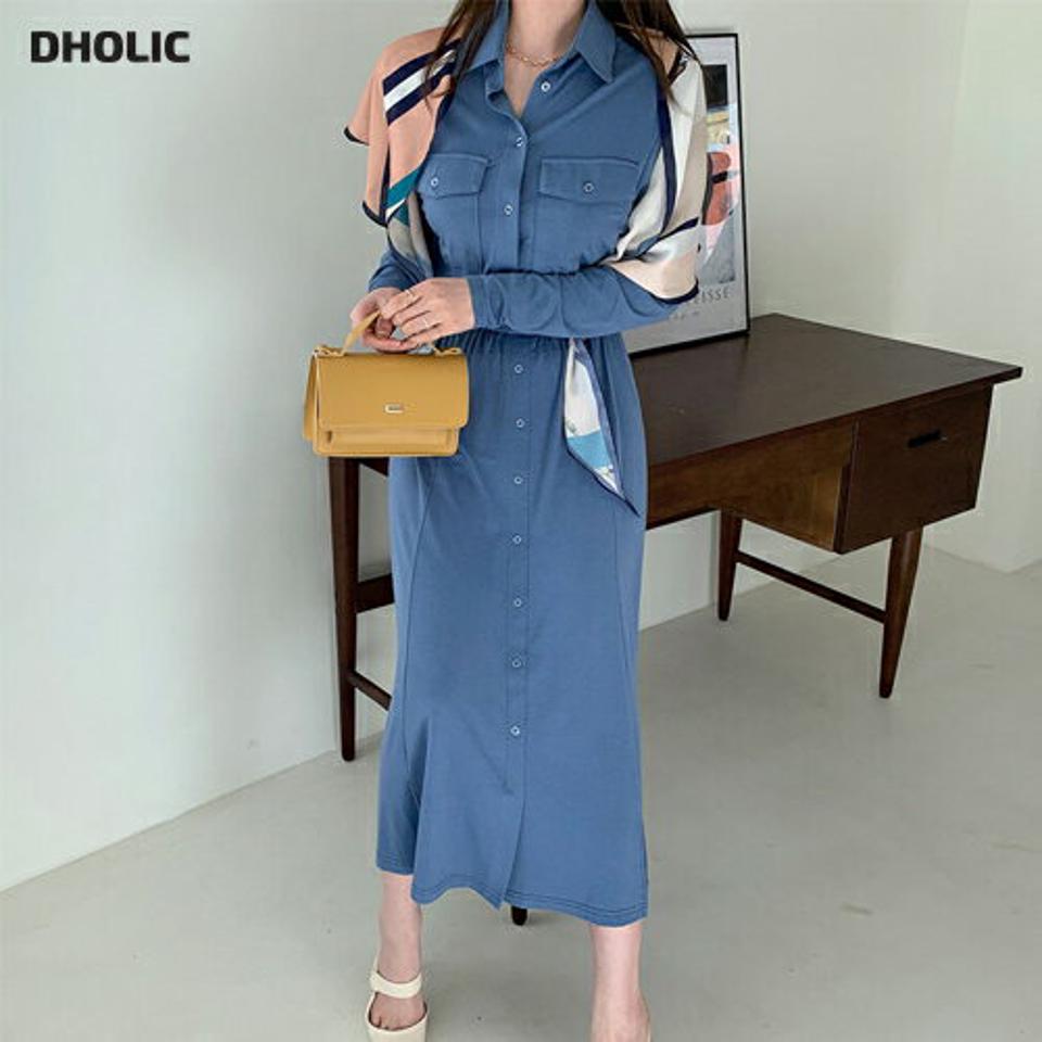 カラーボタンワンピース・全3色・b66979 レディース 【ops】【ワンピース ロング ロングワンピース 長袖 単色 無地 シンプル 大人 カジュアル 秋 冬 韓国 ファッション】【ハイホリHIHOLLI】