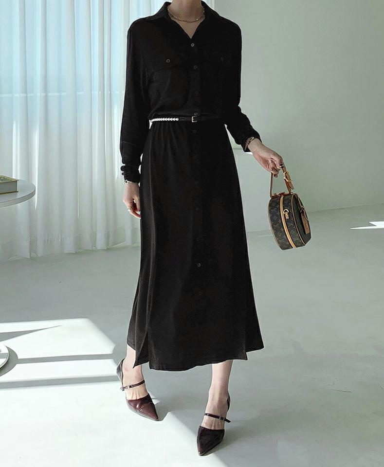 カラーボタンワンピース・全3色・b66979 レディース 【ops】【ワンピース ロング ロングワンピース 長袖 単色 無地 シンプル 大人 カジュアル 秋 冬 韓国 ファッション】【ハイホリHIHOLLI】