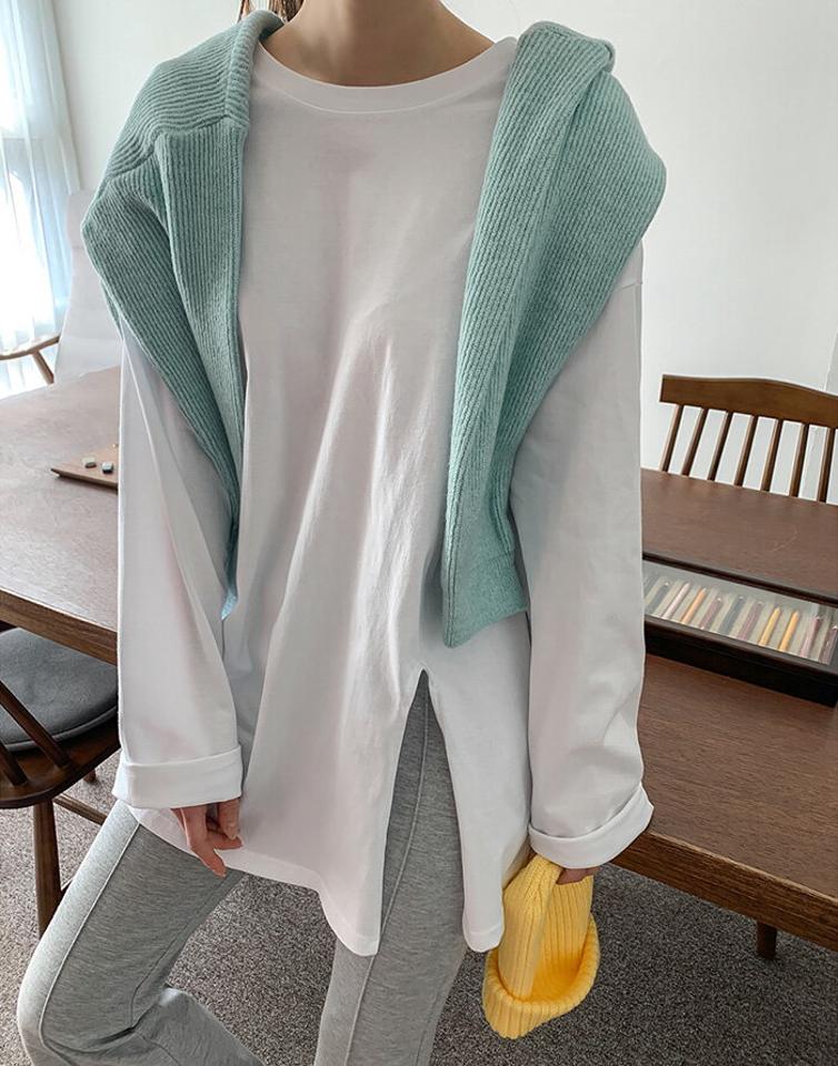 MAYBLUE(メイブルー)フロントスリットルーズTシャツ【2/19up_go】Tシャツ　ビッグサイズ　スリット　無地　シンプル　ゆるT【5】★
