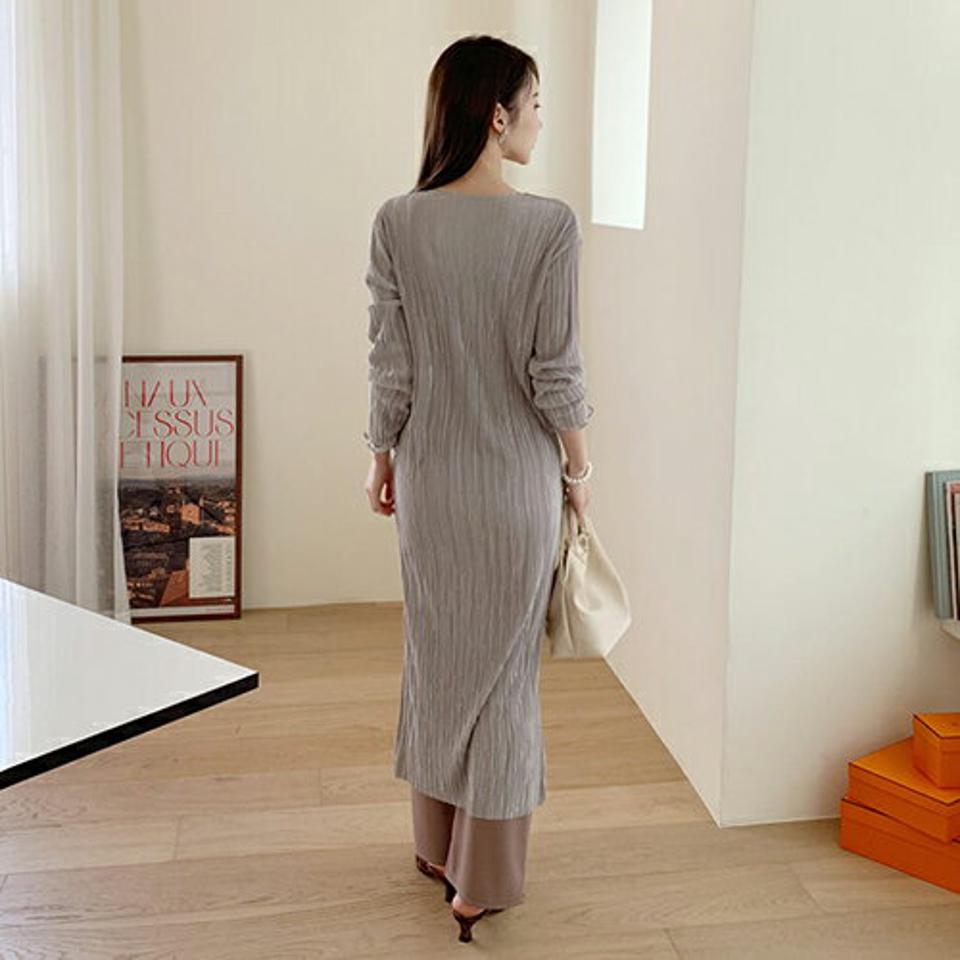 Vネックプリーツワンピース・全5色・t67051 レディース 【ops】【ワンピース ロング ロングワンピース プリーツ プリーツワンピース Vネック 長袖 上品 秋 冬 韓国 ファッション】【ハイホリHIHOLLI】