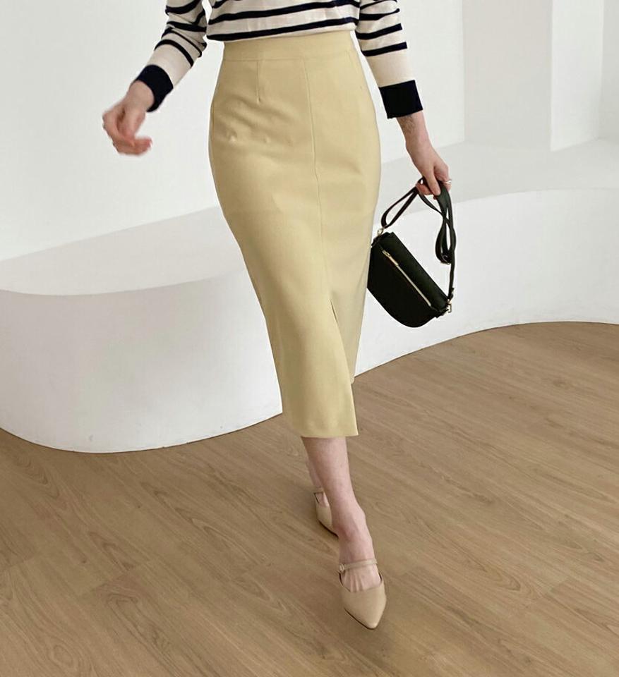 シークレットゴムスカート・全4色・t62907 レディース 【sk】【韓国 ファッション ボトムス スカート ロング ロングスカート Hライン ファスナー ナチュラル スリット ボリューム カジュアル 体型カバー フェミニン デイリー 秋 冬】