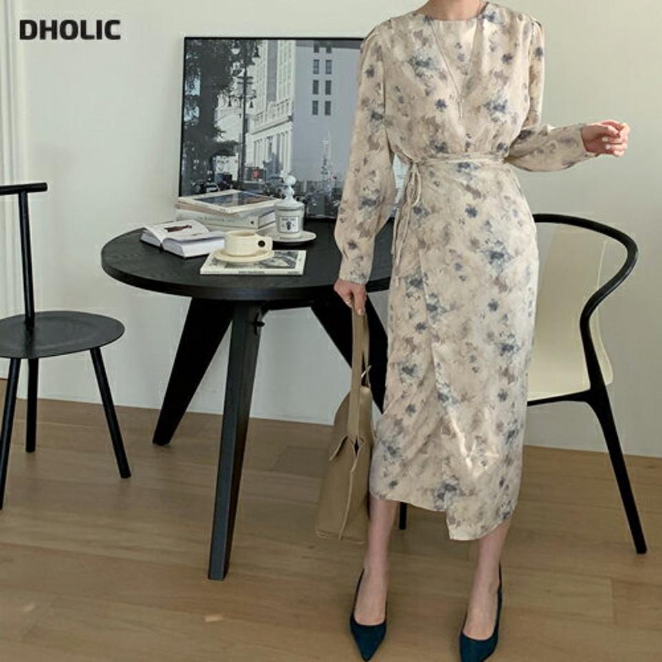 花柄ラップワンピース・全2色・67054 レディース 【ops】【ワンピース 長袖 ロング ロングワンピース 花柄 フラワー ラップワンピース ラップデザイン フェミニン 大人 きれいめ 秋 冬 韓国 ファッション】【ハイホリHIHOLLI】