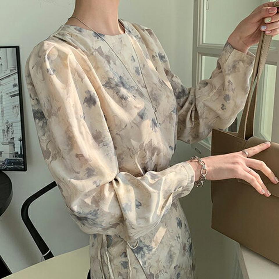 花柄ラップワンピース・全2色・67054 レディース 【ops】【ワンピース 長袖 ロング ロングワンピース 花柄 フラワー ラップワンピース ラップデザイン フェミニン 大人 きれいめ 秋 冬 韓国 ファッション】【ハイホリHIHOLLI】