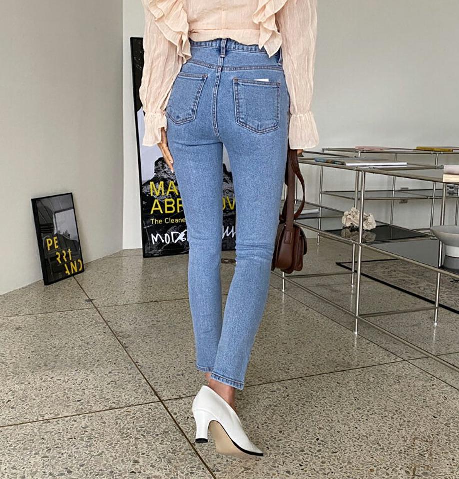 スキニーデニムパンツ・全1色・t64982 レディース 【pt】【韓国 ファッション ボトムス パンツ ロング デニム スキニーデニム デニムパンツ フィット ベルトループ スリム ストレート 美脚 10分丈 十分丈 カジュアル デイリー 秋 冬】