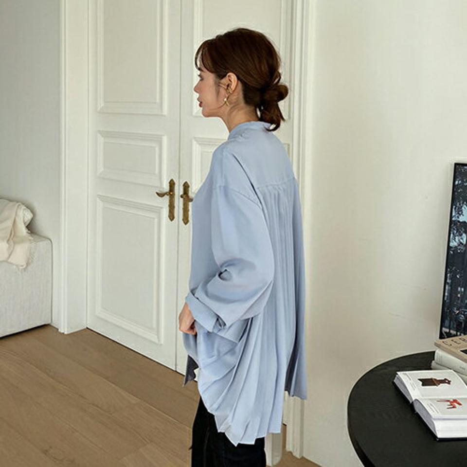 カラーバックプリーツブラウス・全3色・t67048 レディース 【tops】【トップス ブラウス 長袖 プリーツ バックプリーツ バックシャン バックコンシャス 単色 シンプル 大人 きれいめ 秋 冬 韓国 ファッション】【ハイホリHIHOLLI】