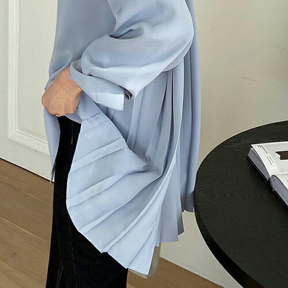 カラーバックプリーツブラウス・全3色・t67048 レディース 【tops】【トップス ブラウス 長袖 プリーツ バックプリーツ バックシャン バックコンシャス 単色 シンプル 大人 きれいめ 秋 冬 韓国 ファッション】【ハイホリHIHOLLI】