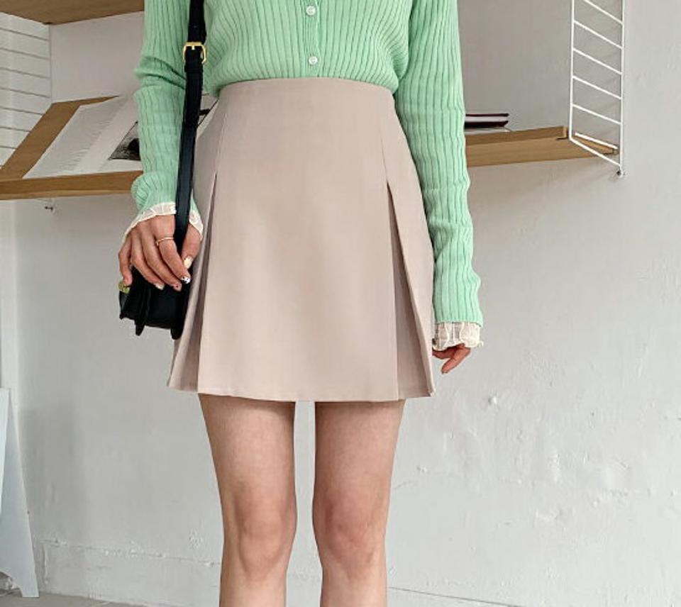 タックミニスカート・全4色・b64994 レディース 【sk】【韓国 ファッション ボトムス スカート ミニスカート ミニ ショート シンプル バックゴム ミニマル ガーリー カジュアル デイリー 無地 スリム 細身 秋 冬】