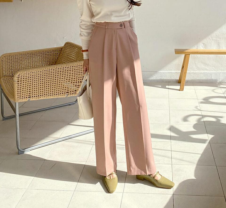 ≪人気商品再入荷≫タックワイドスラックス・全3色・t64981 レディース 【pt】韓国ファッション ボトムス パンツ スラックス ワイドスラックス 美脚 タック ベルトループ オフィスカジュアル ハイウエスト カラーパンツ 高見え スクールガール 無地 秋 冬