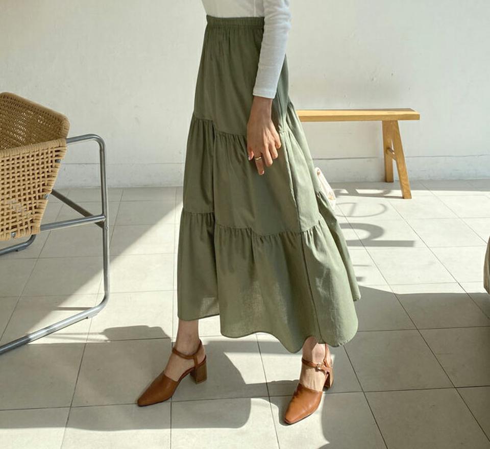 ティアードスカート・全4色・b64984 レディース 【sk】【韓国 ファッション ボトムス スカート ロング ロングスカート ティアード ウエストゴム Aライン カジュアル 体型カバー フェミニン デイリー 秋 冬】