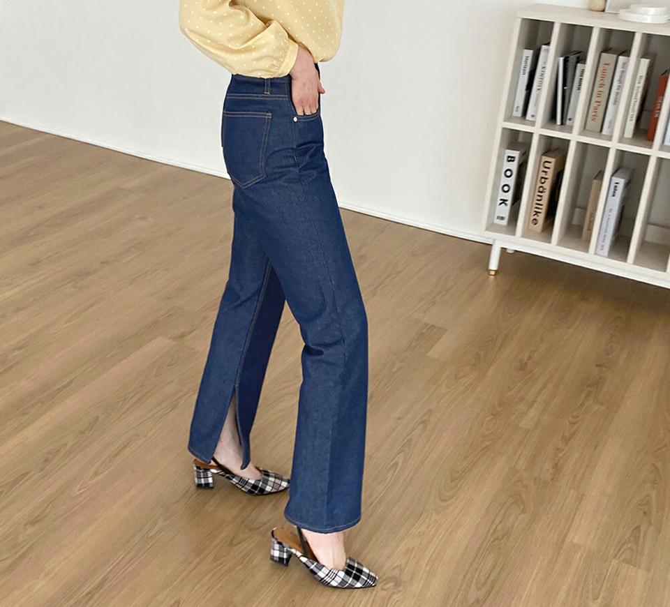 スリットエコデニムパンツ・全1色・t62884 レディース 【pt】【韓国 ファッション ボトムス パンツ ロング デニム ワイドデニム エコデニム デニムパンツ スリット ベルトループ スリム ストレート 美脚 10分丈 十分丈 カジュアル デイリー 秋 冬】