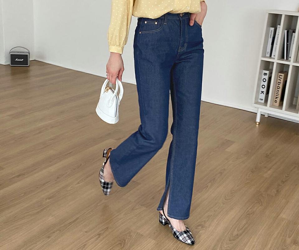 スリットエコデニムパンツ・全1色・t62884 レディース 【pt】【韓国 ファッション ボトムス パンツ ロング デニム ワイドデニム エコデニム デニムパンツ スリット ベルトループ スリム ストレート 美脚 10分丈 十分丈 カジュアル デイリー 秋 冬】