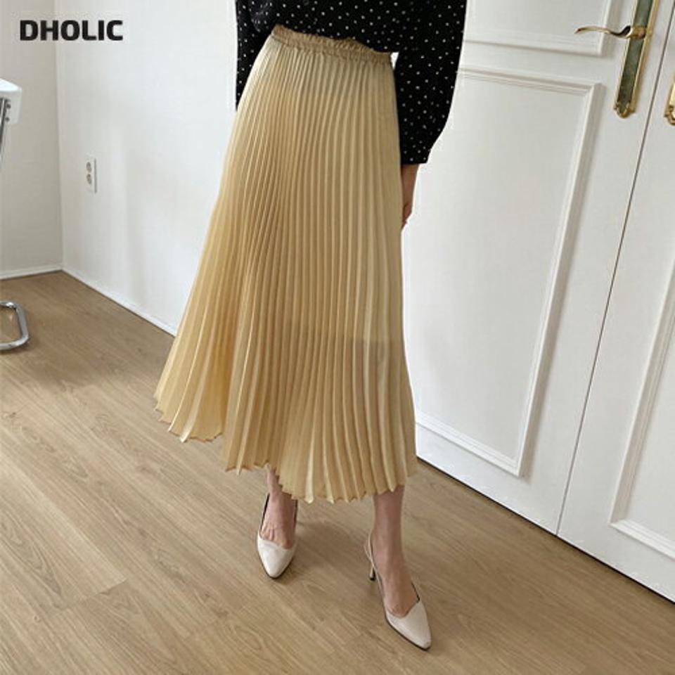 グロッシープリーツスカート・全3色・t62882 レディース 【sk】【韓国 ファッション ボトムス スカート ロング ロングスカート Aライン グロッシー ナチュラル フレア ウエストゴム ボリューム カジュアル 体型カバー フェミニン デイリー 秋 冬】