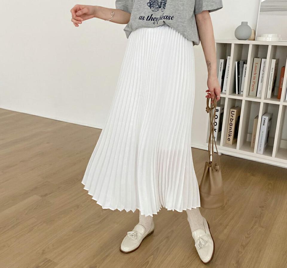 グロッシープリーツスカート・全3色・t62882 レディース 【sk】【韓国 ファッション ボトムス スカート ロング ロングスカート Aライン グロッシー ナチュラル フレア ウエストゴム ボリューム カジュアル 体型カバー フェミニン デイリー 秋 冬】