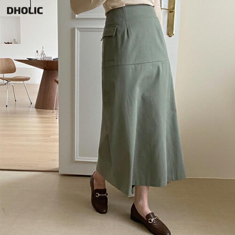 サイドポケットスカート・全3色・t62903 レディース 【sk】【韓国 ファッション ボトムス スカート ロング ロングスカート Aライン バックファスナー ナチュラル フレア スリット ボリューム カジュアル 体型カバー フェミニン デイリー 秋 冬】
