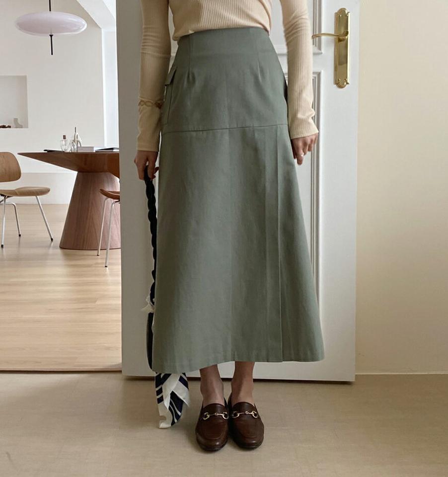 サイドポケットスカート・全3色・t62903 レディース 【sk】【韓国 ファッション ボトムス スカート ロング ロングスカート Aライン バックファスナー ナチュラル フレア スリット ボリューム カジュアル 体型カバー フェミニン デイリー 秋 冬】