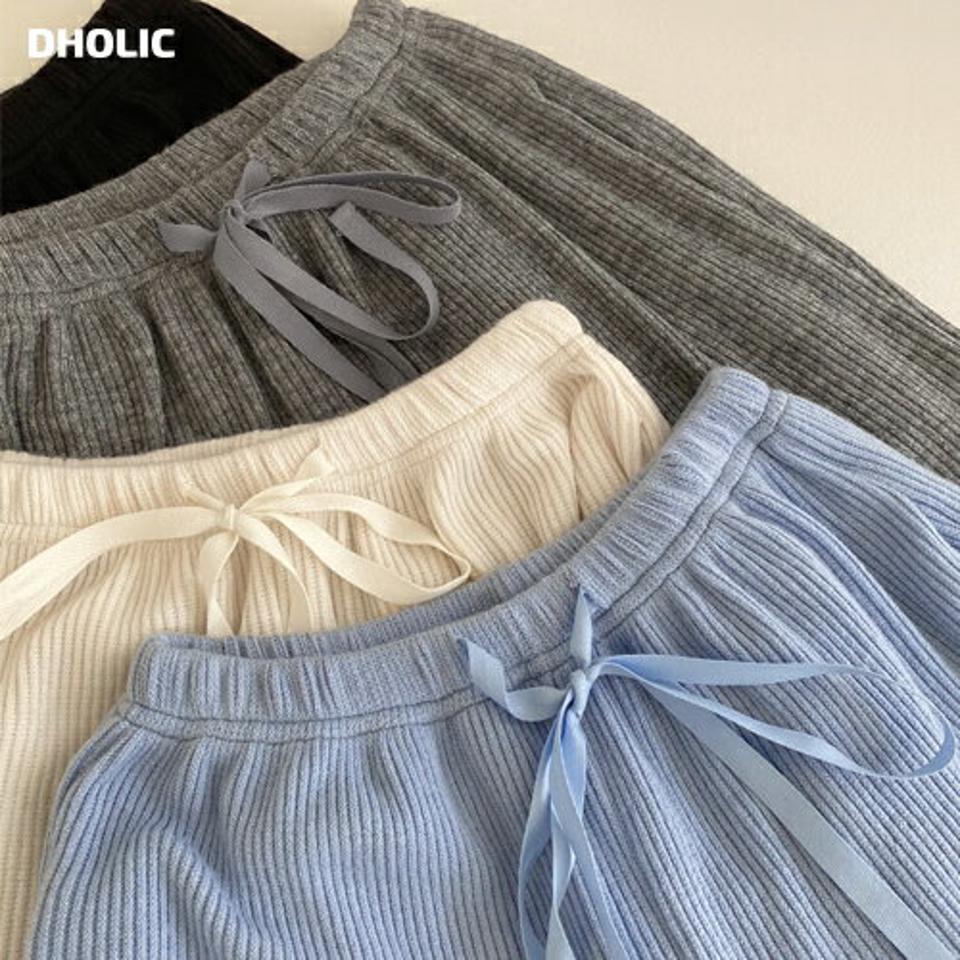 イージーリブニットパンツ・全4色・t62887 レディース 【pt】【韓国 ファッション ボトムス パンツ ニットパンツ ロング スリム ベーシック ウエストゴム ストリング 足長 細身 10分丈 十分丈 ストレート カジュアル 無地 秋 冬】