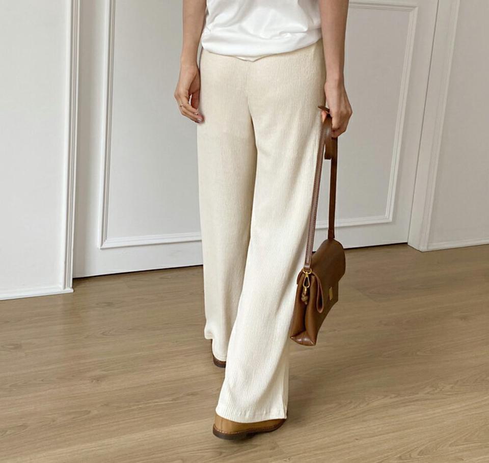 イージーリブニットパンツ・全4色・t62887 レディース 【pt】【韓国 ファッション ボトムス パンツ ニットパンツ ロング スリム ベーシック ウエストゴム ストリング 足長 細身 10分丈 十分丈 ストレート カジュアル 無地 秋 冬】