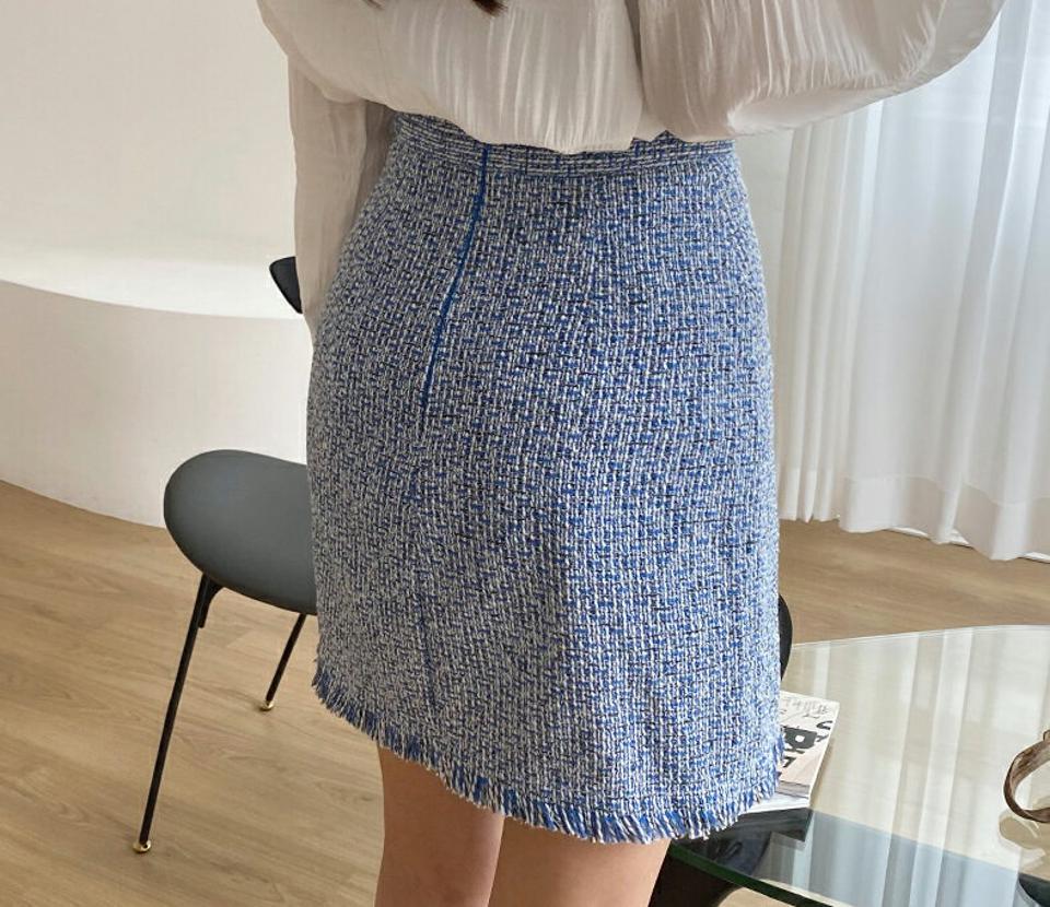 ツイードチェックミニスカート・全2色・t62906 レディース 【sk】【韓国 ファッション ボトムス スカート ミニスカート ミニ ショート ツイード 上品 フリンジ バックファスナー ガーリー カジュアル デイリー スリム 細身 秋 冬】