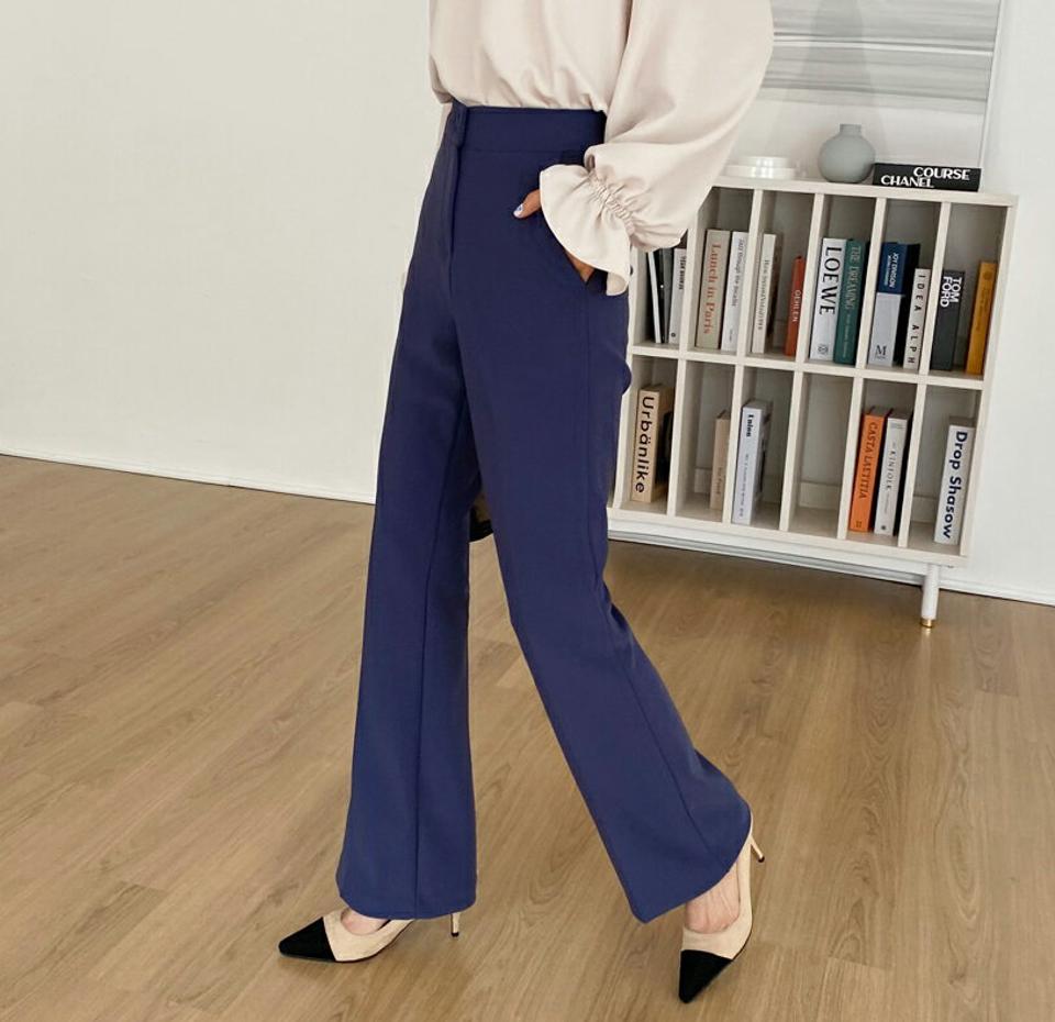 セミブーツカットスラックス・全3色・t62908 レディース 【pt】【韓国 ファッション ボトムス パンツ スラックス ロング スリム ベーシック セミブーツカット ハイウエスト 足長 細身 10分丈 十分丈 ストレート カジュアル 無地 秋 冬】