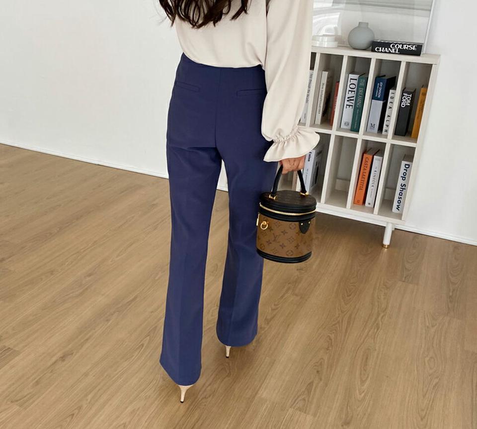 セミブーツカットスラックス・全3色・t62908 レディース 【pt】【韓国 ファッション ボトムス パンツ スラックス ロング スリム ベーシック セミブーツカット ハイウエスト 足長 細身 10分丈 十分丈 ストレート カジュアル 無地 秋 冬】