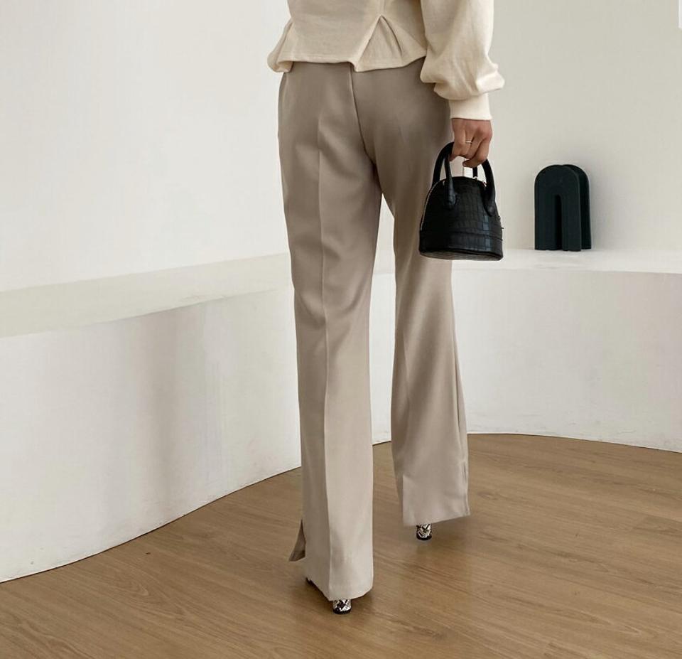 サイドスリットスラックス・全4色・t62886 レディース 【pt】【韓国 ファッション ボトムス パンツ スラックス ロング スリム ベーシック スリット ハイウエスト 足長 細身 10分丈 十分丈 ストレート カジュアル 無地 秋 冬】