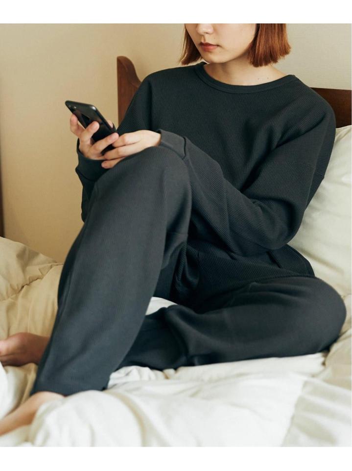 【ロンT+パンツ+巾着袋3点セット】T/Cワッフル ホームウェア セットアップ