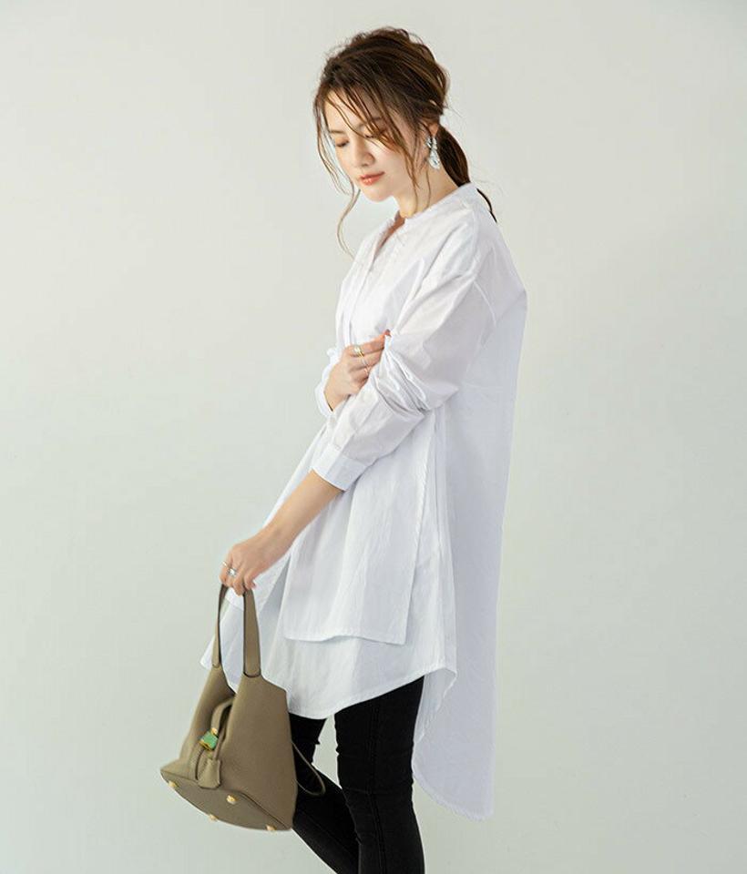 トップス ブラウス 長袖 ロング レディース レイヤード ロングシャツ チュニック 丸襟 ロング エレガン カジュアル 春 秋 ボタン付き　カジュアル ゆったり　体型カバー シャツワンピース ロング 白シャツ 長袖 トップス 着痩せ 通勤
