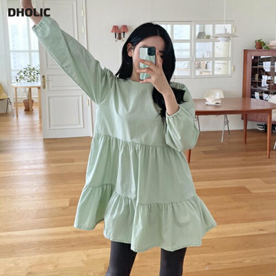 ティアードミニワンピース・全3色・t63276 レディース 【ops】【韓国 ファッション ワンピース ミニ ミニワンピース カジュアル ギャザー ラウンドネック かわいい ルーズ ティアード ガーリー 秋 春】【NIJU】