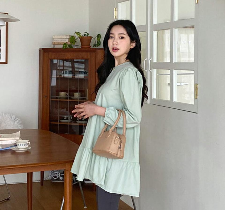 ティアードミニワンピース・全3色・t63276 レディース 【ops】【韓国 ファッション ワンピース ミニ ミニワンピース カジュアル ギャザー ラウンドネック かわいい ルーズ ティアード ガーリー 秋 春】【NIJU】