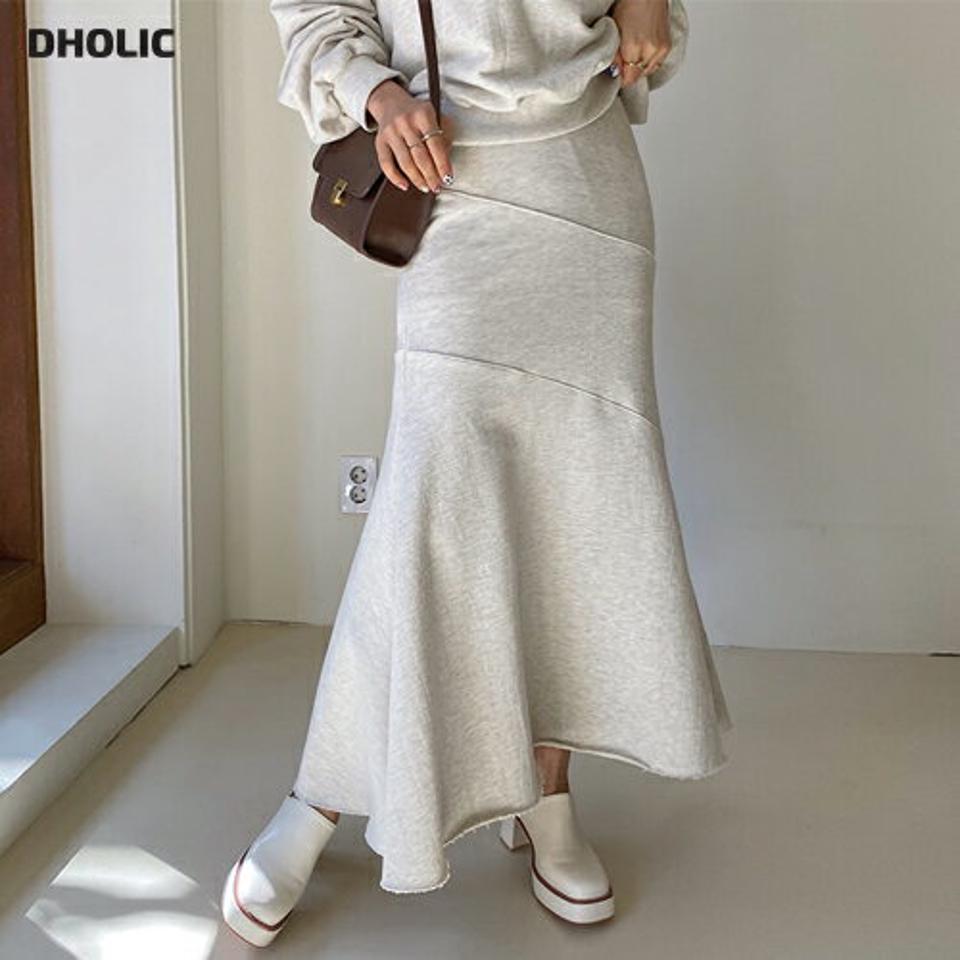 スウェットマーメイドスカート・全2色・b56916 レディース 【sk】【韓国 ファッション ボトムス スカート ロング ロングスカート マーメイド ウエストゴム ユニーク スリム フィット 無地 カジュアル 体型カバー フェミニン デイリー 秋 春】