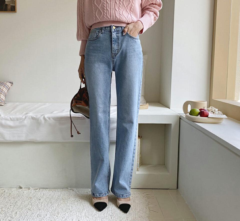 ハイウエストロングデニムパンツ・全1色・t56922 レディース 【pt】【韓国 ファッション ボトムス パンツ ロング デニム ハイウエスト デニムパンツ フィット ベルトループ スリム ストレート 美脚 10分丈 十分丈 カジュアル デイリー 秋 春】