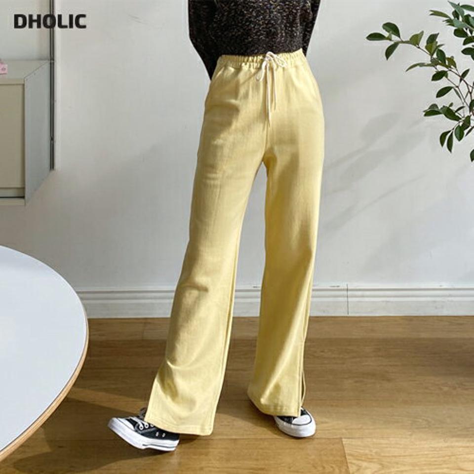 コットンスリットパンツ・全5色・t63278 レディース 【pt】【韓国 ファッション ボトムス パンツ ロング ワイドパンツ ウエストゴム ヘムライン トレンディ 体型カーバー ルーズ ゆったり 10分丈 十分丈 ストレート 秋 春】【NIJU】