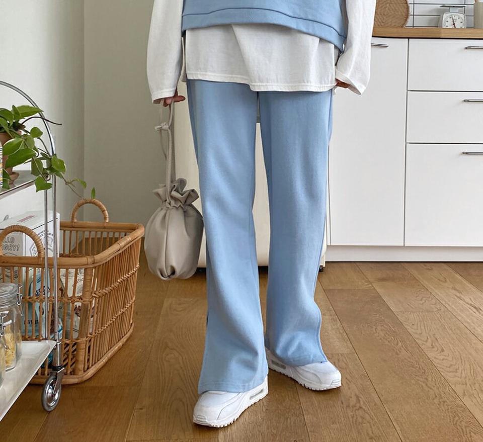 コットンスリットパンツ・全5色・t63278 レディース 【pt】【韓国 ファッション ボトムス パンツ ロング ワイドパンツ ウエストゴム ヘムライン トレンディ 体型カーバー ルーズ ゆったり 10分丈 十分丈 ストレート 秋 春】【NIJU】