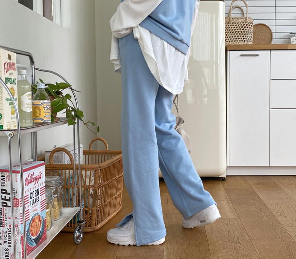 コットンスリットパンツ・全5色・t63278 レディース 【pt】【韓国 ファッション ボトムス パンツ ロング ワイドパンツ ウエストゴム ヘムライン トレンディ 体型カーバー ルーズ ゆったり 10分丈 十分丈 ストレート 秋 春】【NIJU】