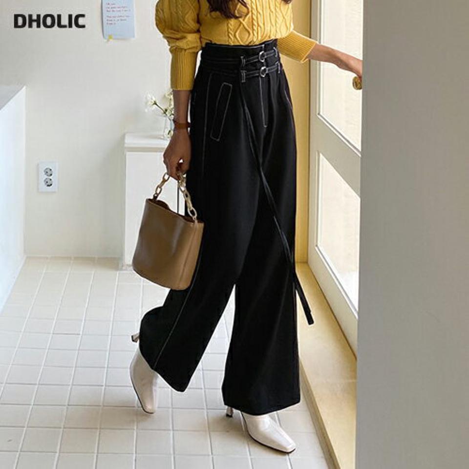 ダブルベルト付ステッチパンツ・全2色・t56929 レディース 【pt】【韓国 ファッション ボトムス パンツ ロング ロングパンツ ステッチ ワイドパンツ 美脚 ベルトループ カジュアル ハイウエスト 無地 体型カーバー 秋 春】