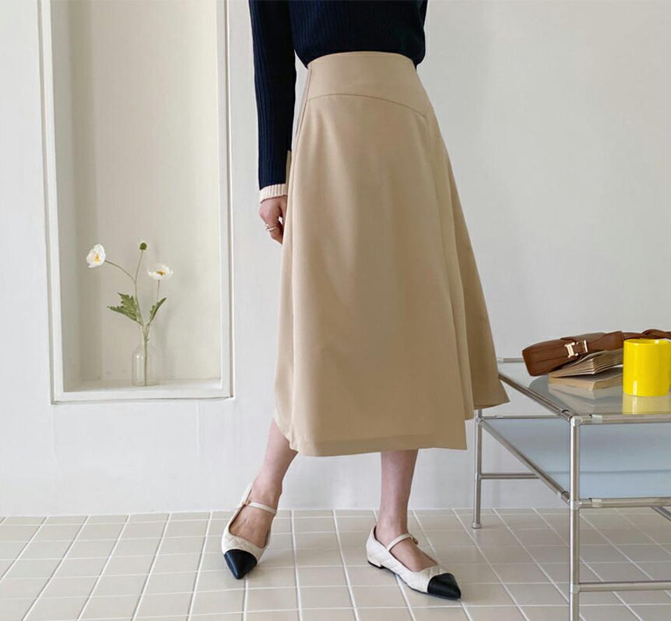 Aラインフロントスリットスカート・全2色・t56917 レディース 【sk】【韓国 ファッション ボトムス スカート ロング ロングスカート スリット アンバランス サイドファスナー ボリューム 無地 カジュアル 体型カバー フェミニン デイリー 秋 春】