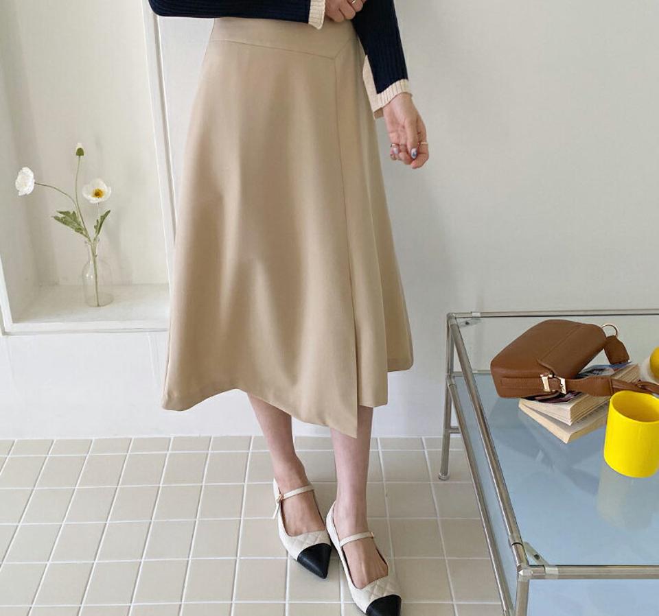 Aラインフロントスリットスカート・全2色・t56917 レディース 【sk】【韓国 ファッション ボトムス スカート ロング ロングスカート スリット アンバランス サイドファスナー ボリューム 無地 カジュアル 体型カバー フェミニン デイリー 秋 春】