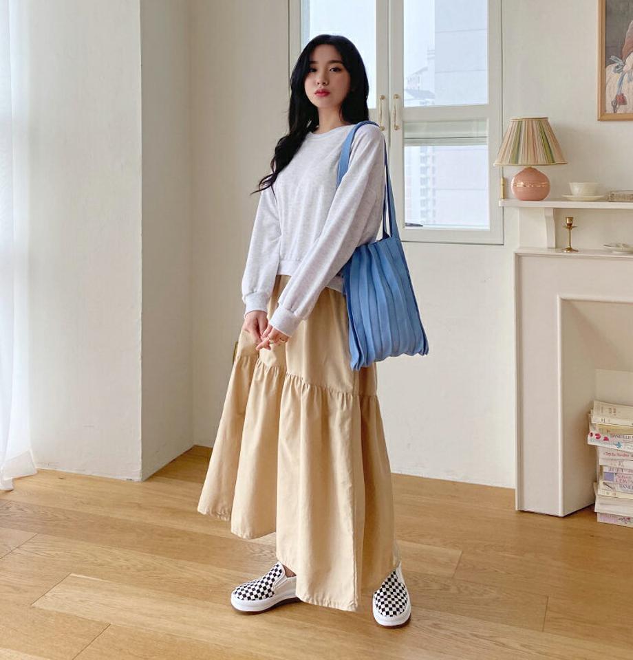 配色ティアードワンピース・全3色・b63254 レディース 【ops】【韓国 ファッション ワンピース ロング ロングワンピース カジュアル 配色 ラウンドネック かわいい ルーズ ティアード 体型カバー 細身 秋 春】【NIJU】