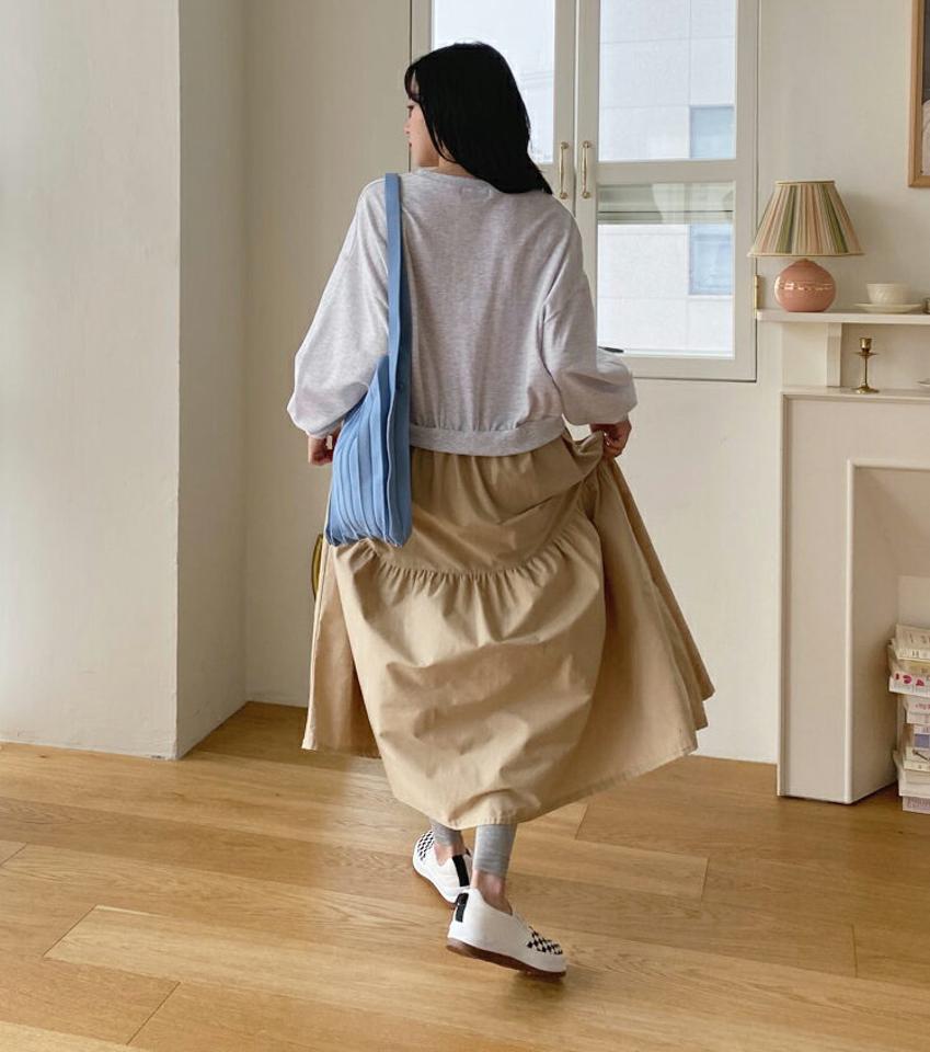 配色ティアードワンピース・全3色・b63254 レディース 【ops】【韓国 ファッション ワンピース ロング ロングワンピース カジュアル 配色 ラウンドネック かわいい ルーズ ティアード 体型カバー 細身 秋 春】【NIJU】