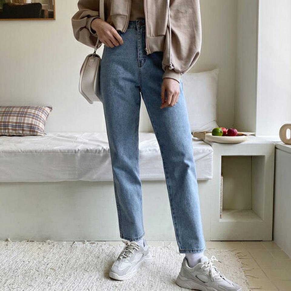 ライトブルーストレートデニムパンツ・全1色・t63228 レディース 【pt】【韓国 ファッション ボトムス パンツ ロング デニム ウォッシング デニムパンツ ハイウエスト ベルトループ スリム ストレート 美脚 10分丈 十分丈 カジュアル デイリー 秋 春】【NIJU】