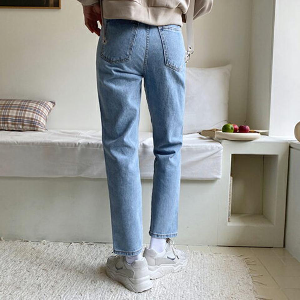 ライトブルーストレートデニムパンツ・全1色・t63228 レディース 【pt】【韓国 ファッション ボトムス パンツ ロング デニム ウォッシング デニムパンツ ハイウエスト ベルトループ スリム ストレート 美脚 10分丈 十分丈 カジュアル デイリー 秋 春】【NIJU】