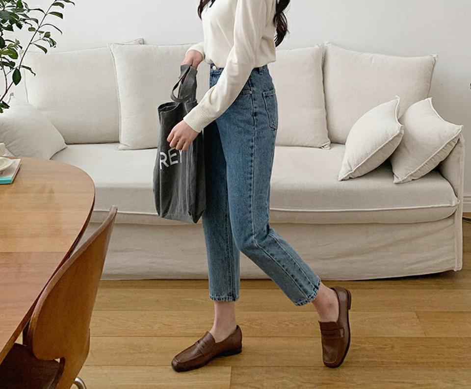 ストレートデニムパンツ・全1色・t63244 レディース 【pt】【韓国 ファッション ボトムス パンツ ロング デニム ウォッシング デニムパンツ ハイウエスト ベルトループ スリム ストレート 美脚 10分丈 十分丈 カジュアル デイリー 秋 春】【NIJU】