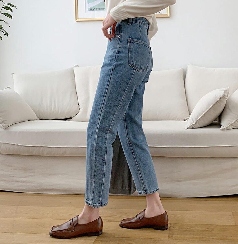 ストレートデニムパンツ・全1色・t63244 レディース 【pt】【韓国 ファッション ボトムス パンツ ロング デニム ウォッシング デニムパンツ ハイウエスト ベルトループ スリム ストレート 美脚 10分丈 十分丈 カジュアル デイリー 秋 春】【NIJU】