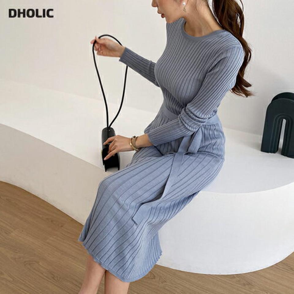 ストラップ付リブニットワンピース・全4色・t67112 レディース 【ops】【ワンピース ロング ロングワンピース ニット ニットワンピース 長袖 リブ リブニット 単色 無地 シンプル カジュアル 秋 春 韓国 ファッション】【ハイホリHIHOLLI】