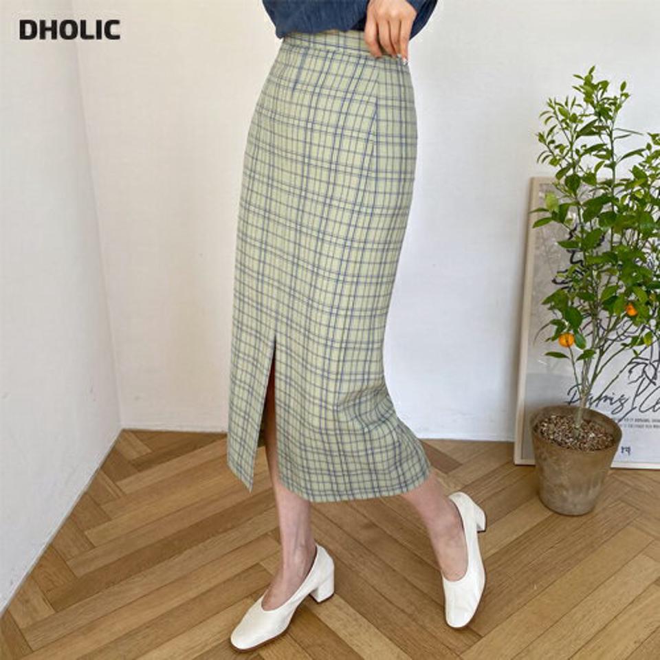 チェックスリットスカート・全2色・t61661 レディース 【sk】【韓国 ファッション ボトムス スカート ロング ロングスカート チェック Hライン スリット 無地 カジュアル 体型カバー フェミニン デイリー 秋 春】