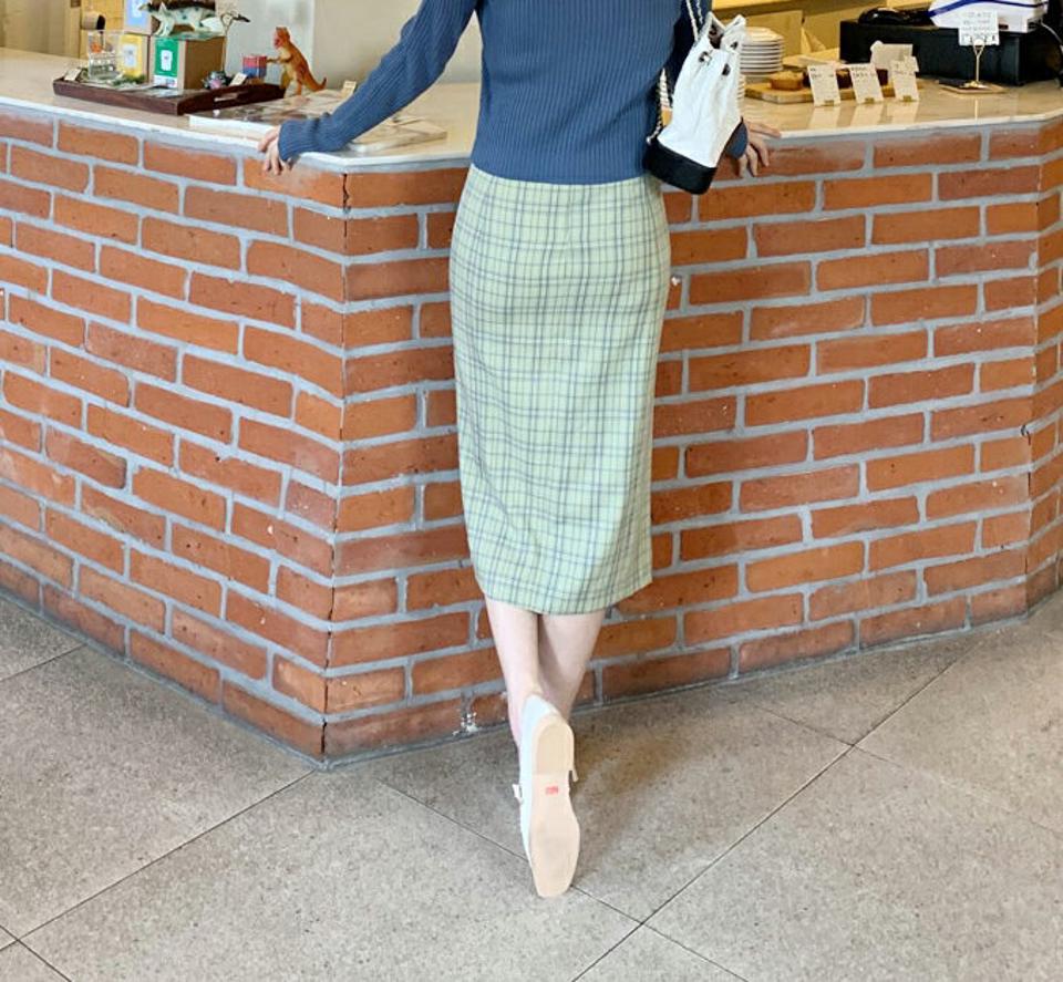 チェックスリットスカート・全2色・t61661 レディース 【sk】【韓国 ファッション ボトムス スカート ロング ロングスカート チェック Hライン スリット 無地 カジュアル 体型カバー フェミニン デイリー 秋 春】