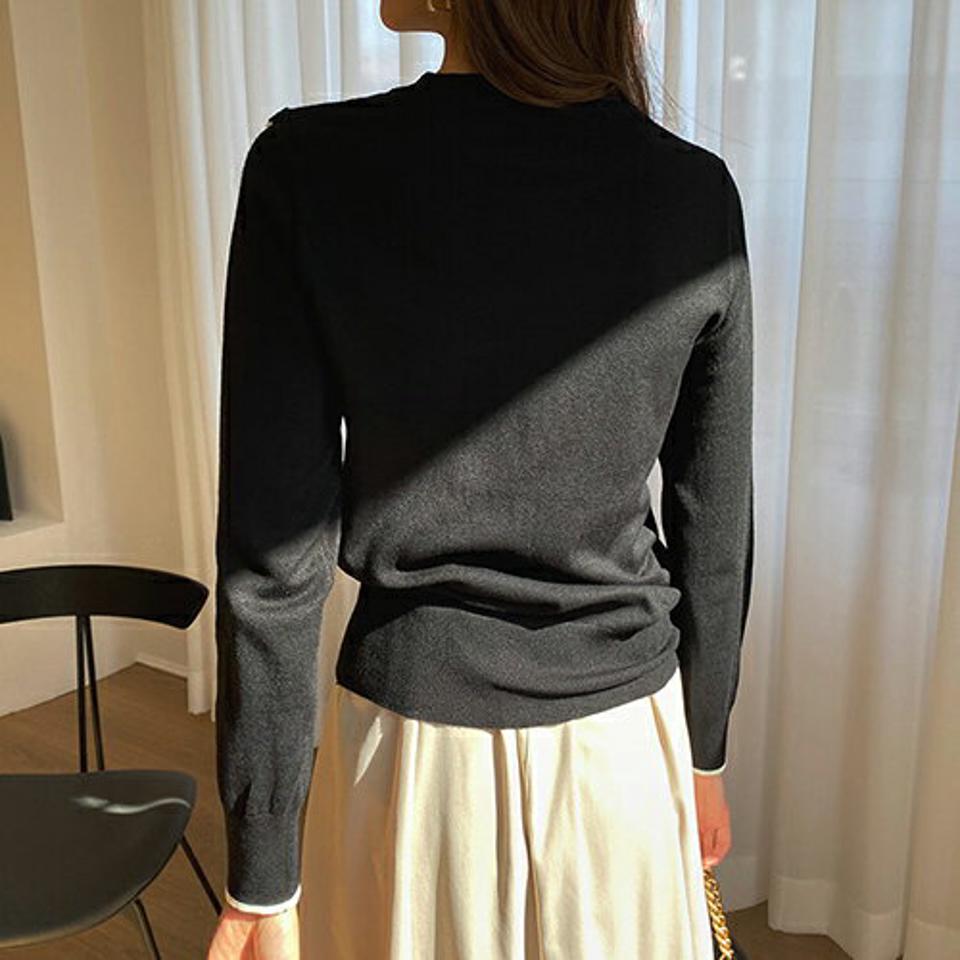 【只今10%OFF】スカラップ配色ラインニット・全2色・b67140 レディース 【tops】【トップス ニット ニットトップス スカラップ 配色 長袖 モダン 大人 かわいい 可愛い 秋 春 韓国 ファッション】【ハイホリHIHOLLI】