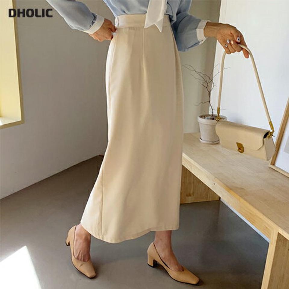 Hラインスリットスカート・全3色・t61660 レディース 【sk】【韓国 ファッション ボトムス スカート ロング ロングスカート Hライン スリット 無地 カジュアル 体型カバー フェミニン デイリー 秋 春】