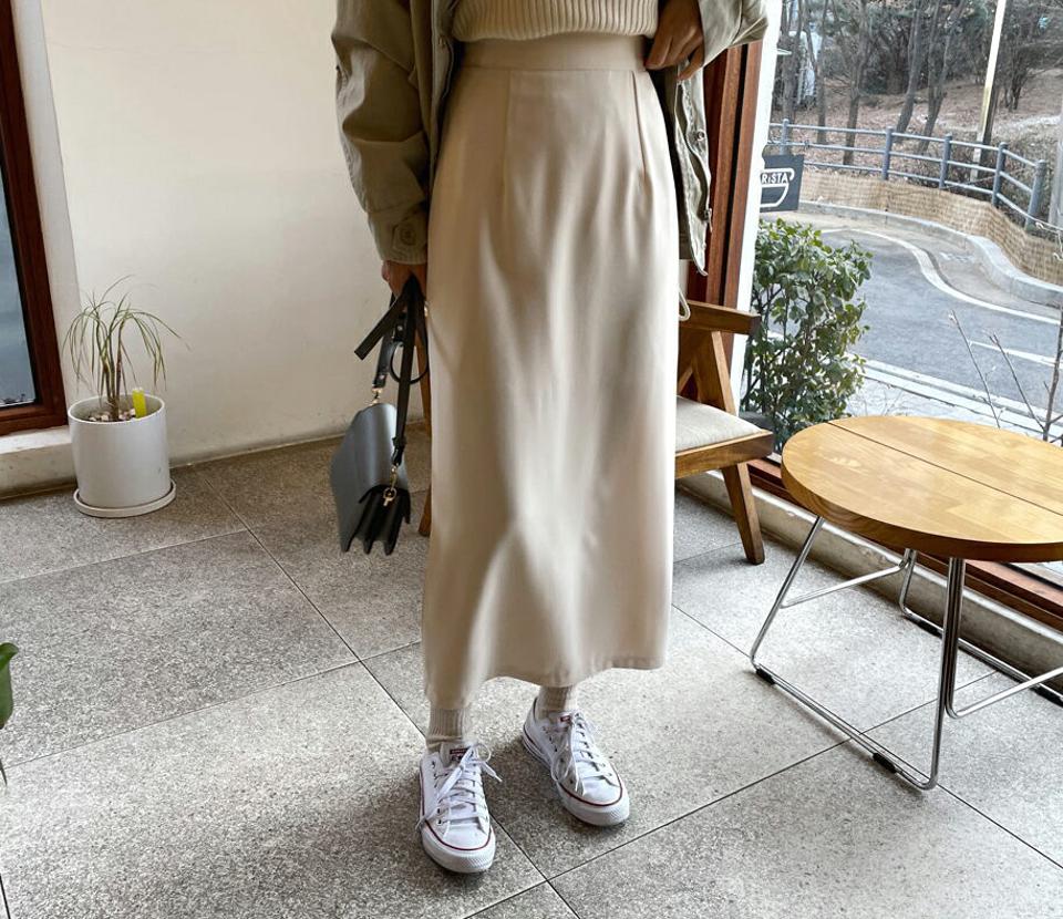 Hラインスリットスカート・全3色・t61660 レディース 【sk】【韓国 ファッション ボトムス スカート ロング ロングスカート Hライン スリット 無地 カジュアル 体型カバー フェミニン デイリー 秋 春】