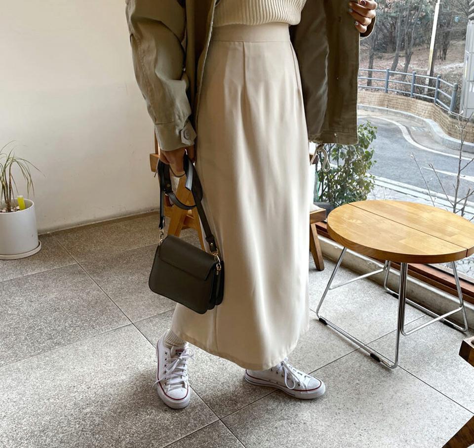 Hラインスリットスカート・全3色・t61660 レディース 【sk】【韓国 ファッション ボトムス スカート ロング ロングスカート Hライン スリット 無地 カジュアル 体型カバー フェミニン デイリー 秋 春】